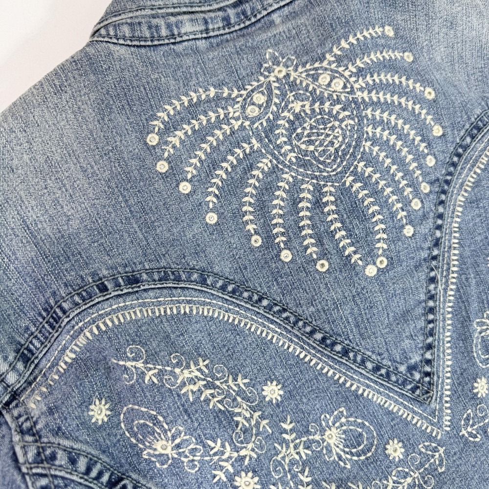 R.V.T Jeans Co Jacket Womens Large Blue Denim Embroidered Western Boho Y2k - Picture 6 of 7